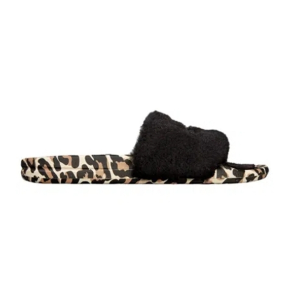 NIB APL Shearling Animal Print Slides, Size 7, Color Black/Leopard - Picture 1 of 7